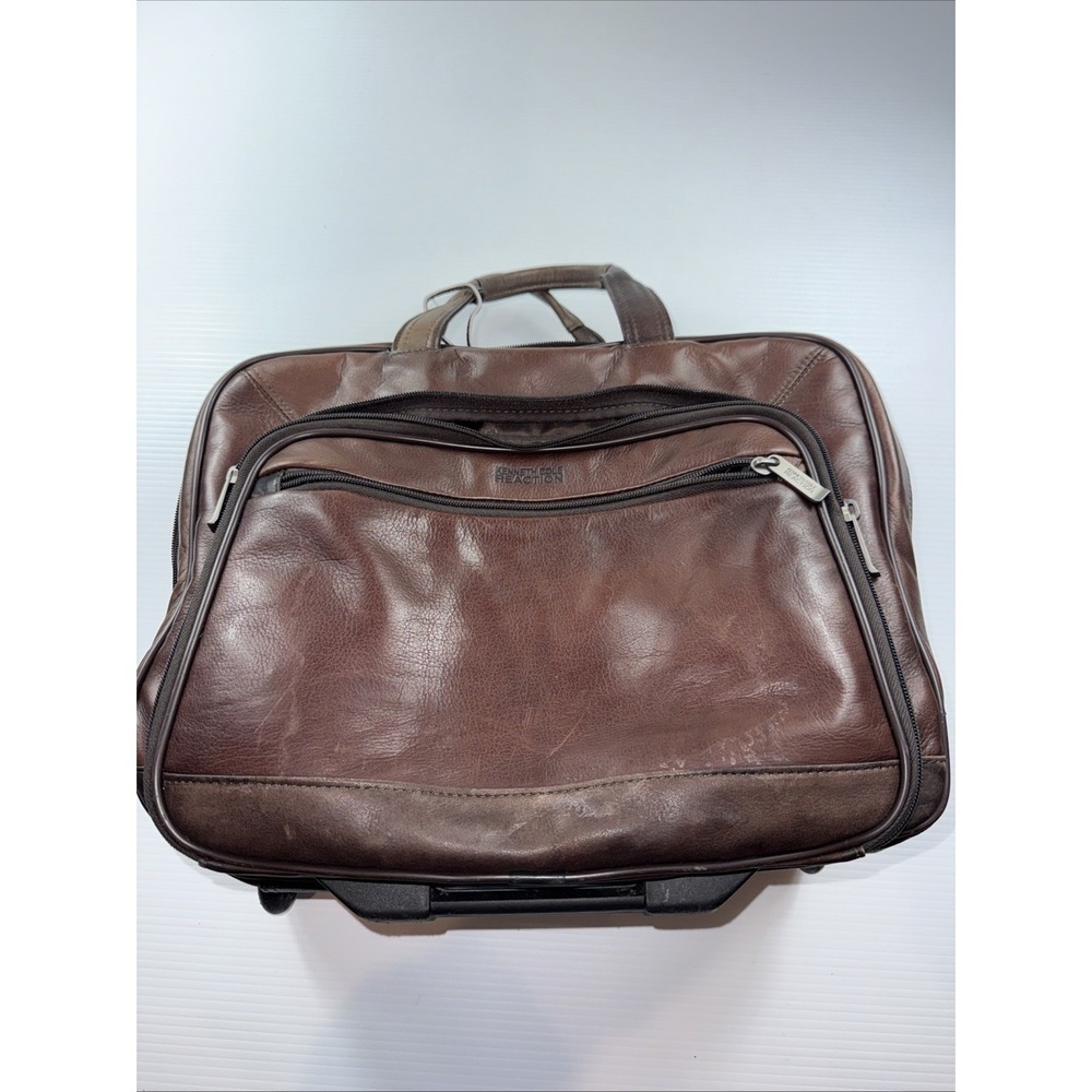 Kenneth Cole Reaction Leather‎ Rolling Briefcase Brown Zippered Laptop
